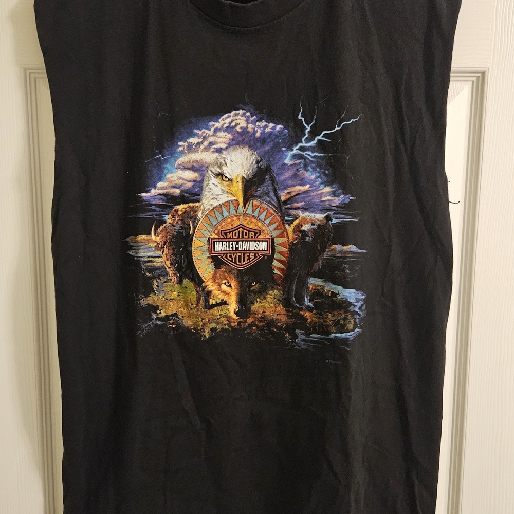 Vintage 2000 Harley-Davidson Black Graphic Tank Top Eagle Size L